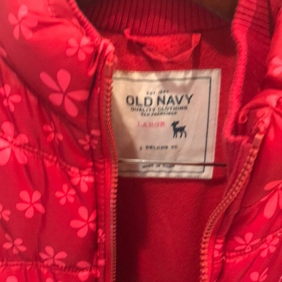 Girls Red and Pink Floral Puffer Vest - Picture 3 of 4